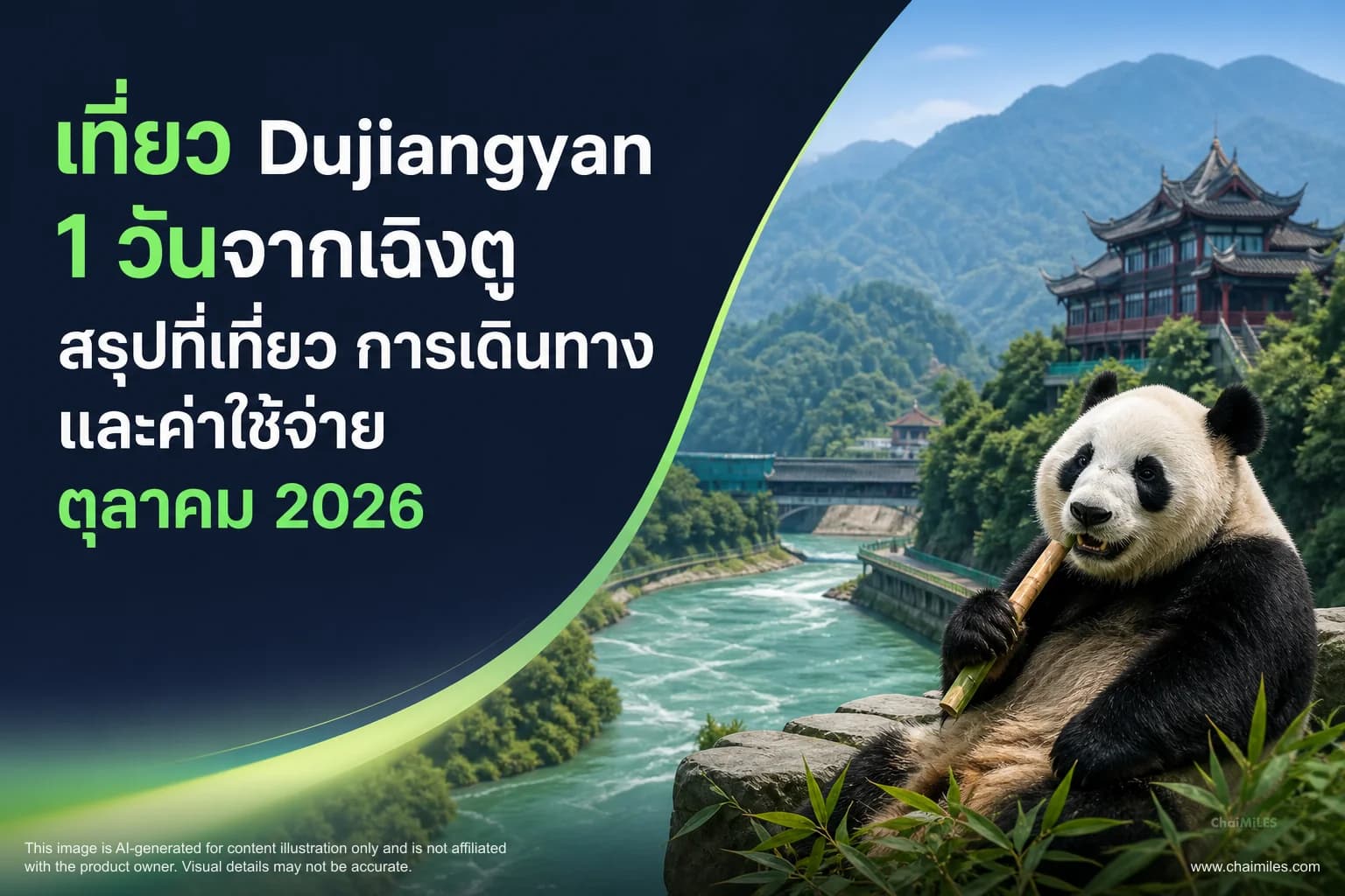 เที่ยว Dujiangyan 1 วันจากเฉิงตู สรุปที่เที่ยว การเดินทาง และค่าใช้จ่าย ตุลาคม 2026 ไม่ต้องมีตัวเลขในรูป และไม่ต้องมีบัตรเครดิต ให้ใช้รูปแพนด้า และสถานที่ท่องเที่ยว